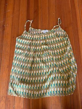 CAbi Green, Yellow & White Wave-Print Silk Camisole